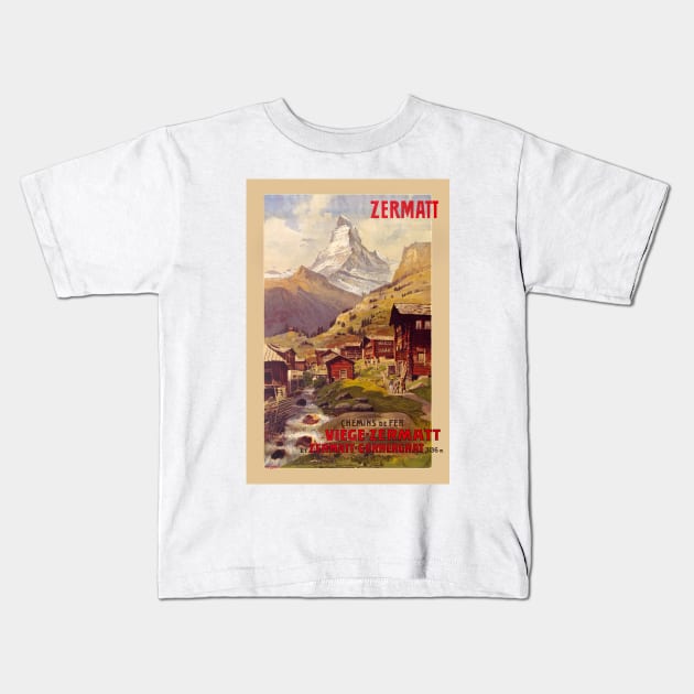 Zermatt Switzerland Vintage Poster 1900 Kids T-Shirt by vintagetreasure